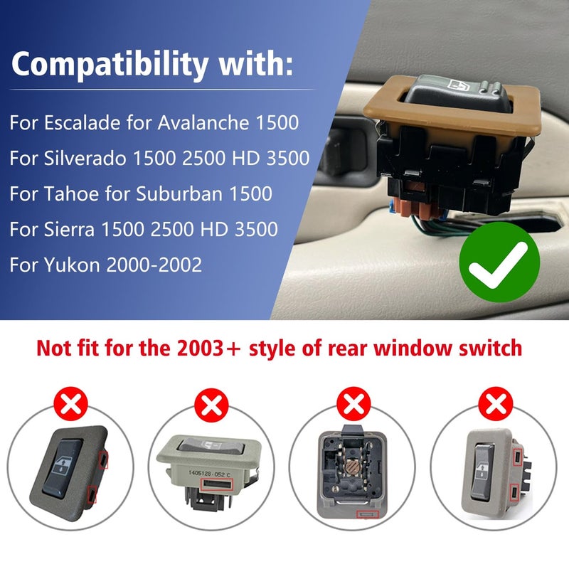 OICCTBF Rear Power Window Switch Trim Repair Fix,Driver Passenger Side Window Repair Button Cap Cover Replace for Escalade for Avalanche for Silverado for Tahoe for Sierra for Yukon 2000-2002（Beige） - Image 3